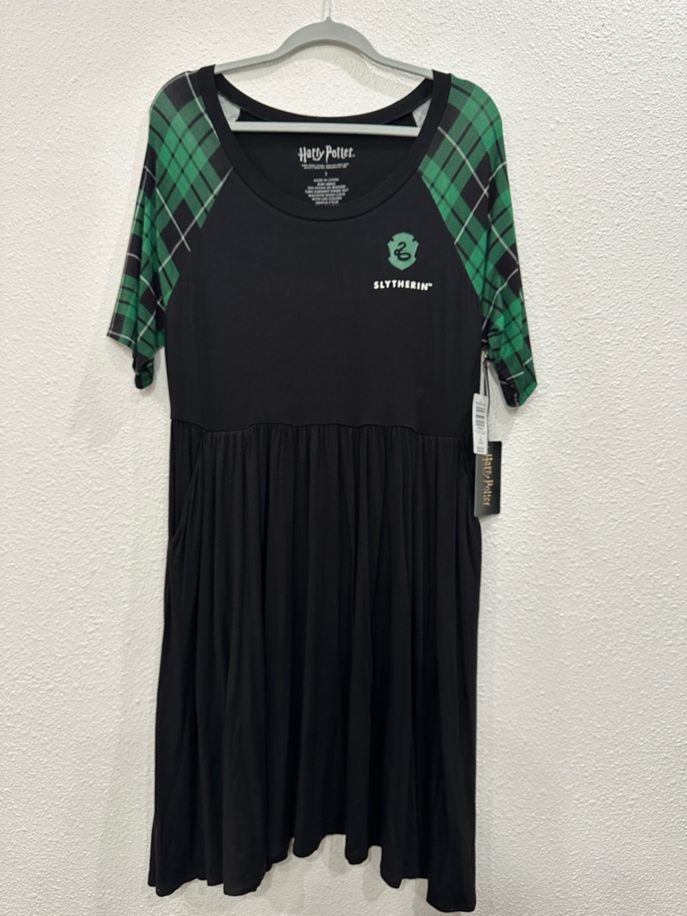torrid Black Dress with Green Plaid Sleeves